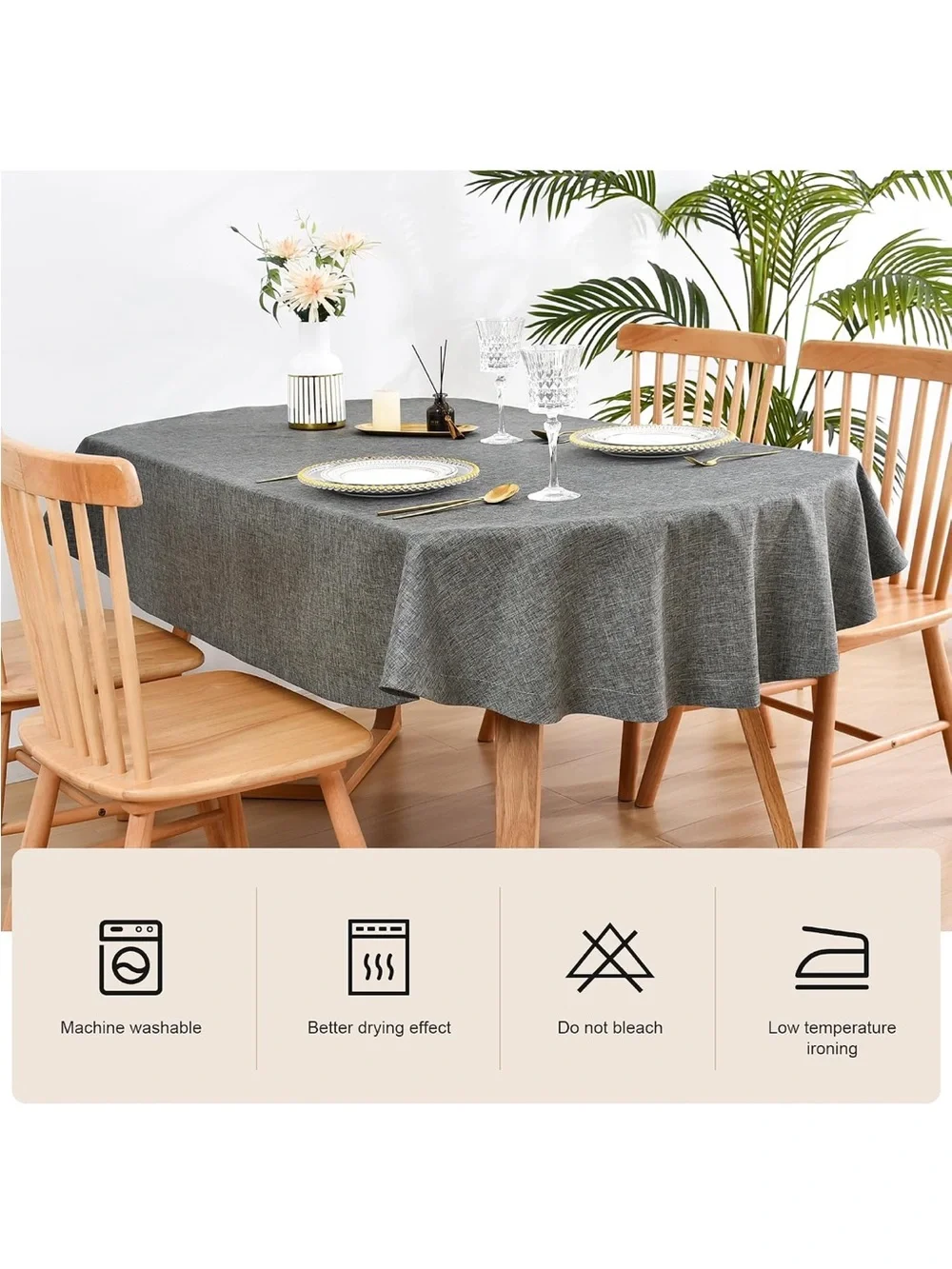 NEW Wolkemer Faux Linen Oval Tablecloth Heavy Duty Wrinkle Resistant